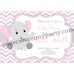 Pink and Grey Elephant Baby Shower Invitation,(10ebb)